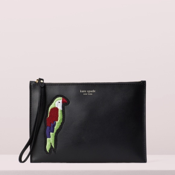 kate spade Handbags - KATE SPADE FLOCK PARTY  LEATHER WRISTLET IN BLACK